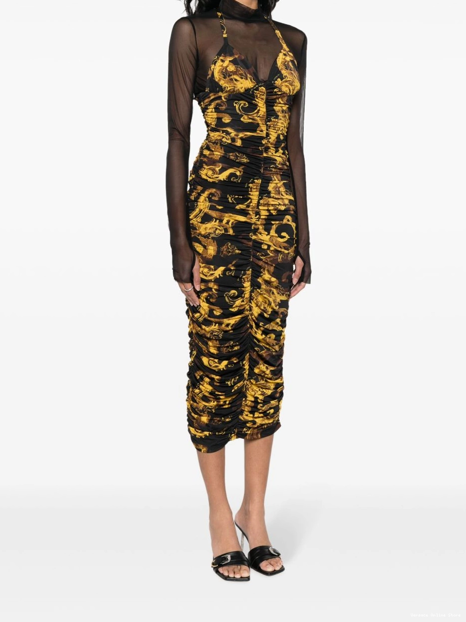 Cheap dress Women ruched Jeans Couture Barocco-print Versace midi 0702
